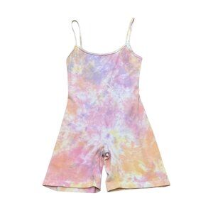 Vintage Y2K Cotton Spandex Tie Dye Spaghetti Strap Romper Bodysuit